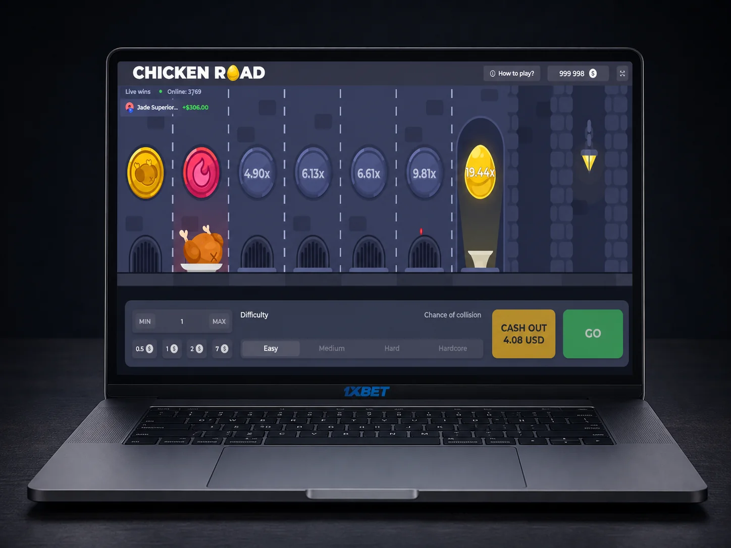 Chicken Road round history panel showing a flat-bet sequence with stake and cash-out multiplier per round